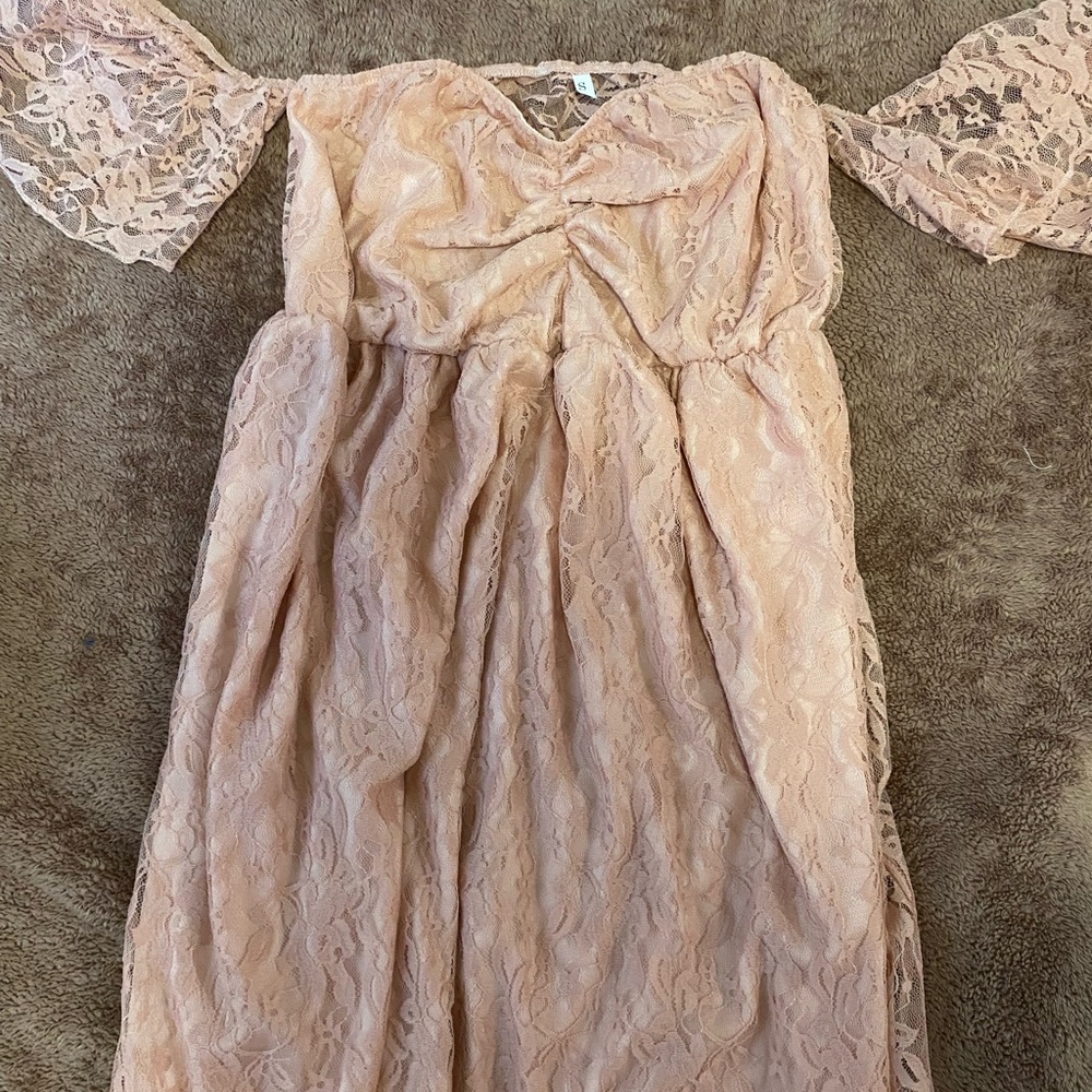 Amazon Girls Lace Maxi Dress in Blush Peach